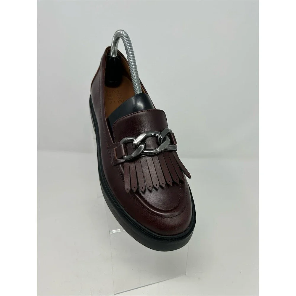 Naturalizer Paris Loafers Burgundy Chain Fringe Slip On Comfort Lug Size 9